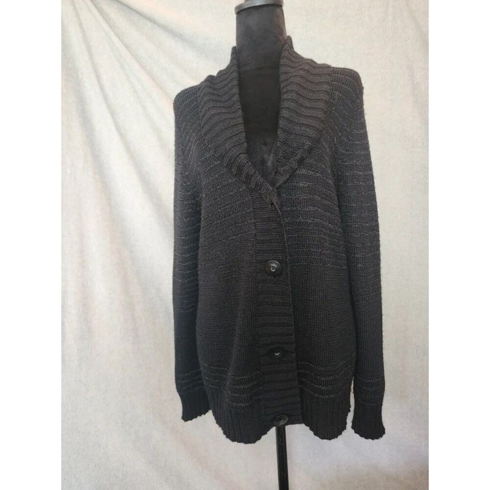 Christopher and Banks Sz M  Black Cardigan Sweater Textured Button-Up Grandmacor
